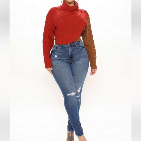 Cross Roads Turtleneck Sweater - Rust/Combo - Picture 1 of 4